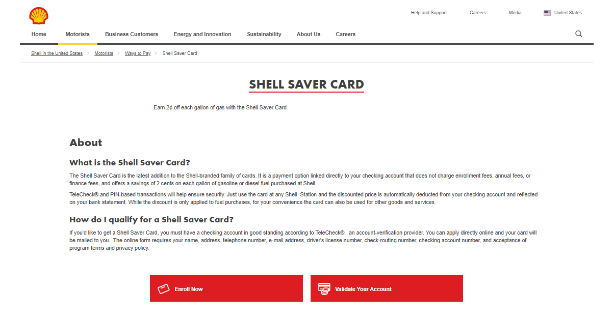 SHELL SAVER CARD