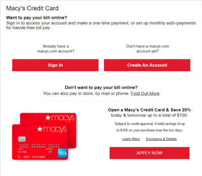 macy credit card login