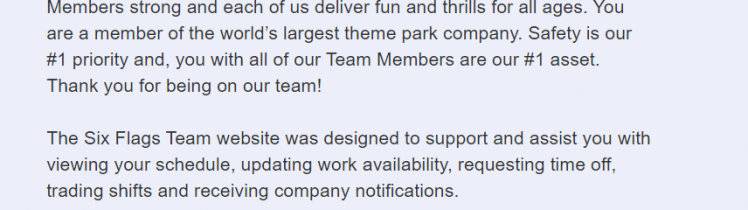 Six Flags Team Employee portal